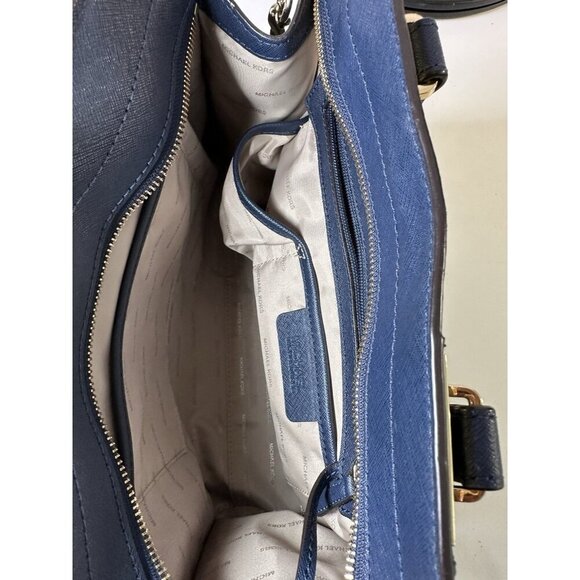 Michael Kors Quinn- Navy Blue Saffiano Leather Satchel Purse - Picture 6 of 9